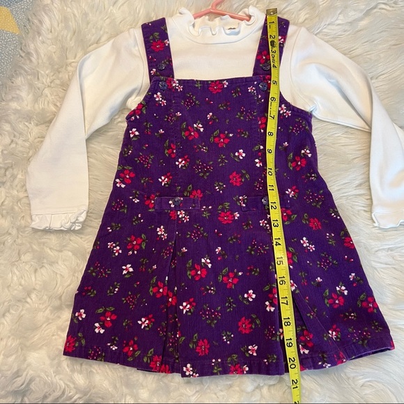 Vintage Corduroy Jumper Dress Floral Print white one piece bodysuit included 3t - Picture 4 of 10